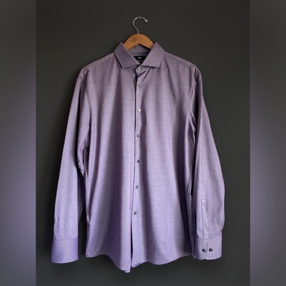 Boss Hugo Boss Men’s Purple Performance Sharp Fit Dress Shirt Micro Pattern XL - Picture 4 of 11